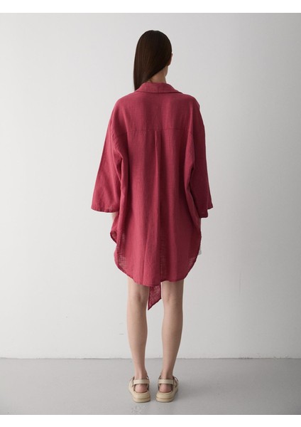 Bordo Flam Keten Kimono Gömlek