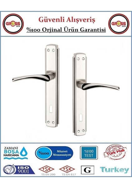 Bravo İç Oda Kapı Kolu - Mat Nikel Kaplama - 1 Takım Ön ve Arka