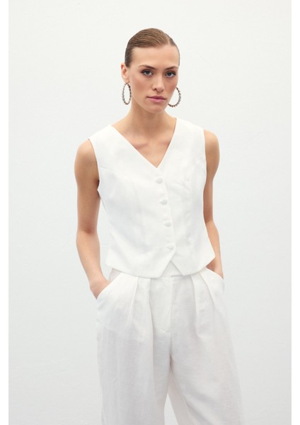 Keten Yelek - Ekru fiyatları