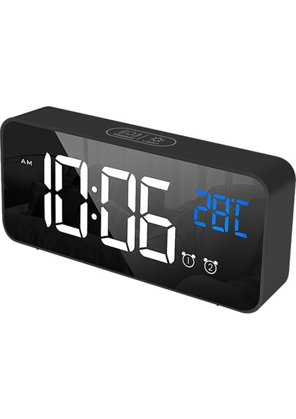 Led Alarm Elektrikli Saat Çok Işlevli Zarif Aynalı Yüzey Sessiz Başucu Saati Ev Yatak Odası Ofis Dekoru Siyah (Yurt Dışından)