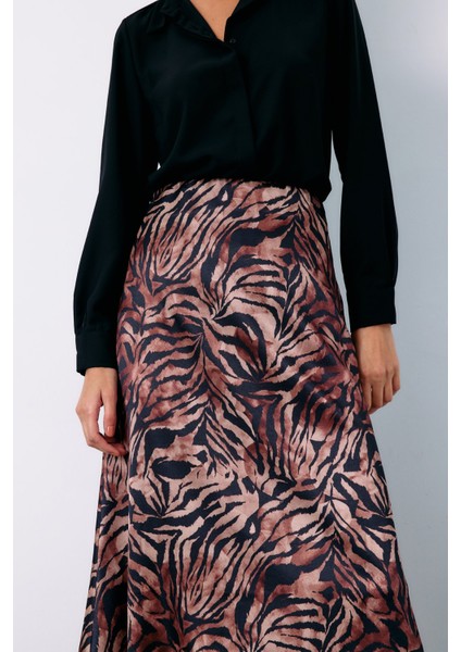 Zebra Desenli Saten Etek - Kahve fırsatları