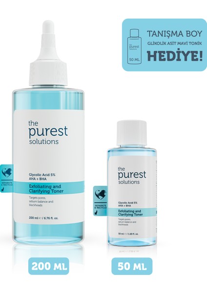 Canlandırıcı Glikolik Asit Tonik Cilt Bakım Seti: 200 ml Mavi Tonik + 50 ml Tanışma Boy