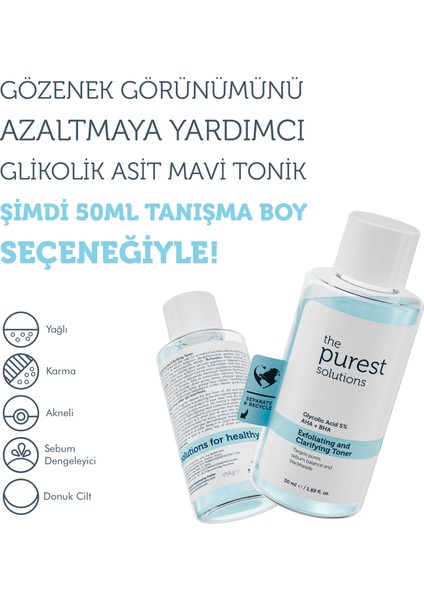 Canlandırıcı Glikolik Asit Tonik Cilt Bakım Seti: 200 ml Mavi Tonik + 50 ml Tanışma Boy