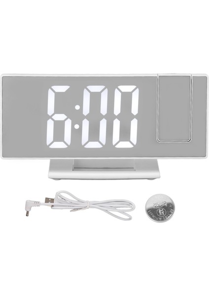 Yatak Odası Için Dijital Projeksiyonlu Çalar Saat Büyük Led Ekranlı Aynalı Projeksiyonlu Çalar Saat Beyaz (Yurt Dışından)