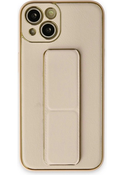 Newface iPhone 14 Plus Kılıf Coco Deri Standlı Kapak - Gold
