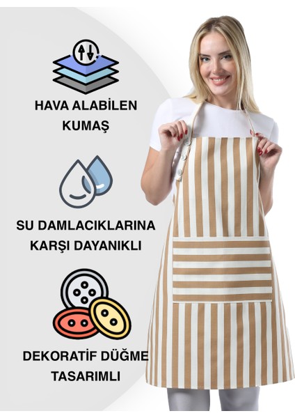 Boyun Ayarlı,sugeçirmez, Şef, Aşçı, Mutfak Önlüğü, Cafe, Barista, Kuaför, Ressam ve Çiçekçi Önlükleri, Kahverengi ve Beyaz Çizgili Önlük