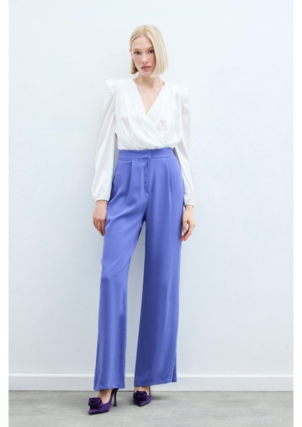 Pileli Krep Pantolon - Mor modelleri