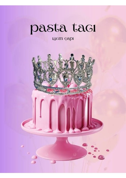 Pasta Tacı Doğum Günü Tacı Kraliçe Tacı Brithday Tacı Kına Düğün Damla Gümüş Kaplama 13CM