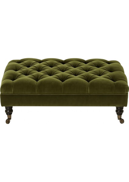 The Ivy Palm Yeşil Kadife Chester Dikdörtgen Puf
