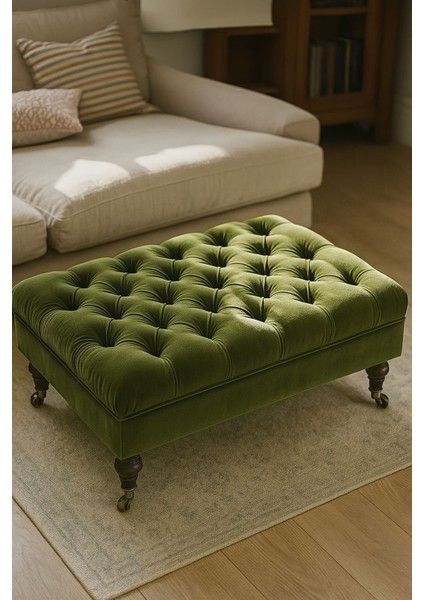 The Ivy Palm Yeşil Kadife Chester Dikdörtgen Puf fiyatları