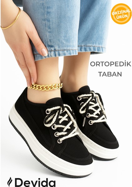 Kadın Siyah Spor Ayakkabı Günlük Rahat Air Taban Sneaker N150