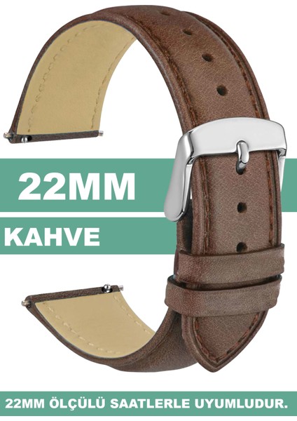 22mm Fossil-Welder-Wesse-Casio-Armani-Omega-Seiko-Tissot Saat Uyumlu Deri Saat Kordonu Kayışı MR1