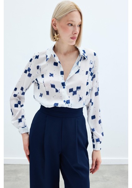 Desenli Klasik Gömlek - Lacivert modelleri