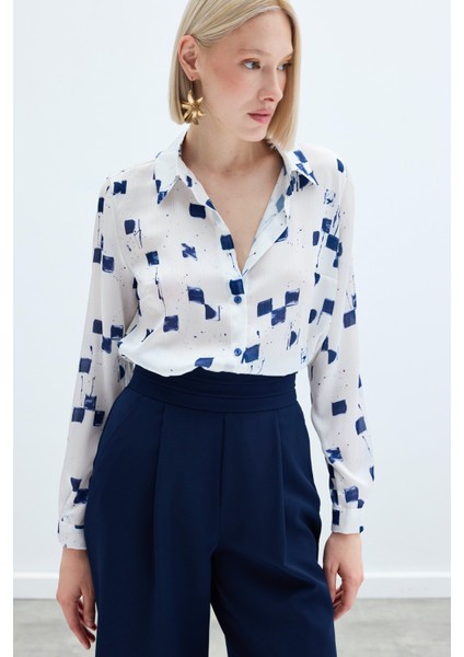 Desenli Klasik Gömlek - Lacivert fırsatları