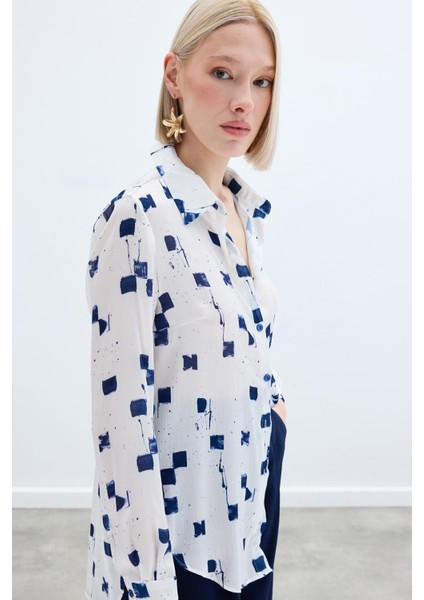 Desenli Klasik Gömlek - Lacivert indirimleri