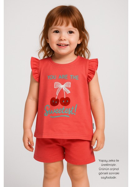 Kız Çocuk Kiraz Baskılı Yazlık Takım – Fırfırlı Kolsuz Tişört & Şort 2’li Set - You Are The Sweetest! 🍒