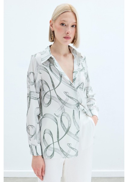 Desenli Klasik Gömlek - Haki