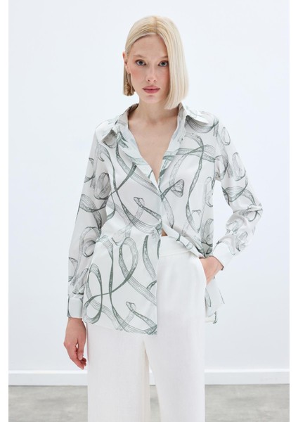 Desenli Klasik Gömlek - Haki fiyatları