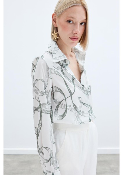 Desenli Klasik Gömlek - Haki indirimleri