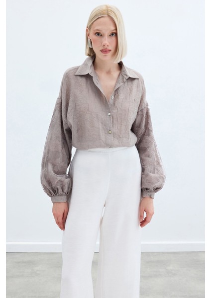 Nakış Detaylı Kraşlı Gömlek - Vizon fiyatları