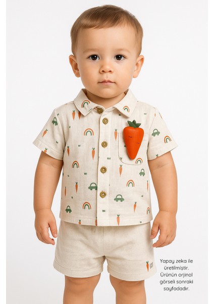 Erkek Bebek Havuç Detaylı Yazlık Takım – Gömlek & Şort 2'li Set