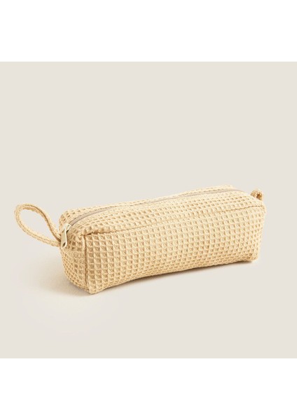 18,5x6 cm Doğal Waffle Aksesuar Çantası, Şık ve Pratik Kullanım Sağlar.