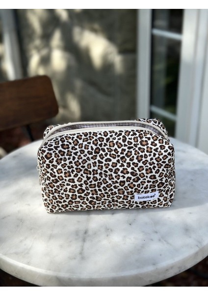 Leopar Desenli Büyük Boy Makyaj Çantası, Şık ve Pratik Seyahat Aksesuarı indirimleri