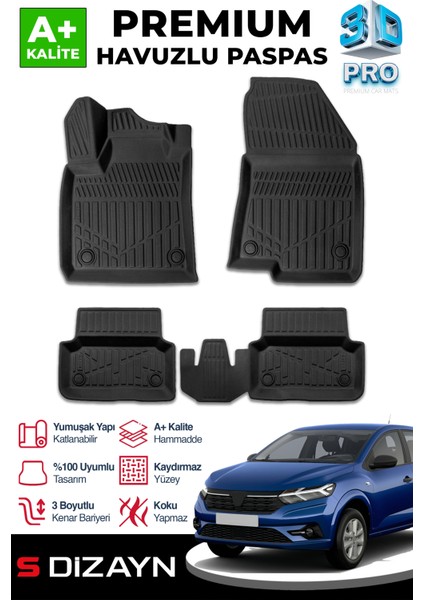Dacia Sandero 3D Pro Havuzlu Paspas 2020 Üzeri A+ Kalite