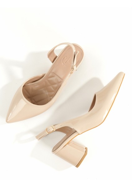 Verlik Ten Rugan Kısa Kalın Topuklu Stiletto Asimetrik Bantlı Kadın Ayakkabı fiyatları