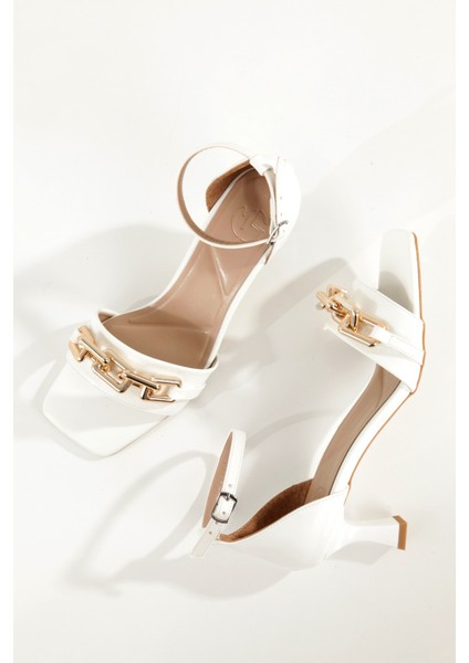 Lillianna Beyaz Dore Tokalı Topuklu Sandalet Tek Bant Kadın Ayakkabı fiyatları