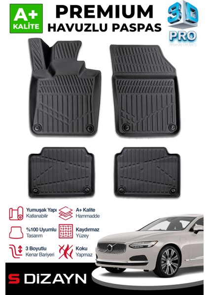 Volvo S90 Plug-IN 3D Pro Havuzlu Paspas 2024 Üzeri A+ Kalite