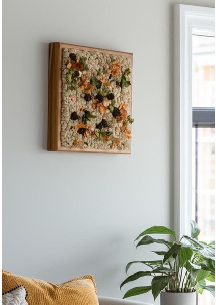 30X30 cm Sonbahar Temalı Doğal Yosun Duvar Tablosu | El Yapımı & Bakım Gerektirmez | Ahşap Çerçeveli Rustic Bitki Dekoru