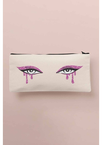 Bej Kadın Gözleri Baskılı Çok Amaçlı Bez Çanta