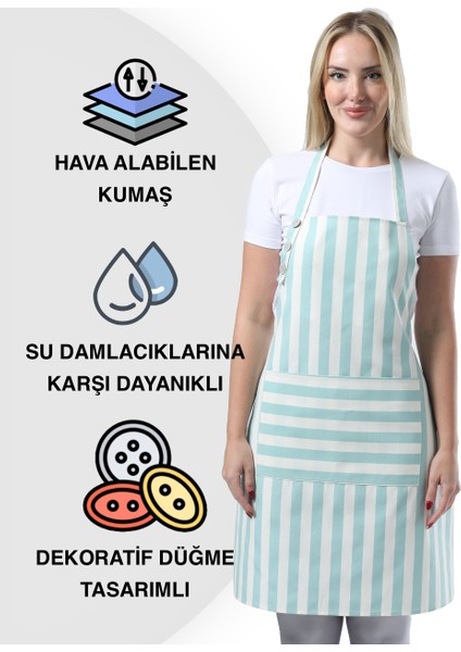 Boyun Ayarlı,sugeçirmez, Şef, Aşçı, Mutfak Önlüğü, Cafe, Barista, Kuaför, Ressam ve Çiçekçi Önlükleri, Turkuaz ve Beyaz Çizgili Önlük