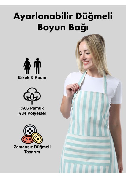 Boyun Ayarlı,sugeçirmez, Şef, Aşçı, Mutfak Önlüğü, Cafe, Barista, Kuaför, Ressam ve Çiçekçi Önlükleri, Turkuaz ve Beyaz Çizgili Önlük fiyatları