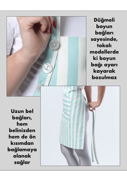 Boyun Ayarlı,sugeçirmez, Şef, Aşçı, Mutfak Önlüğü, Cafe, Barista, Kuaför, Ressam ve Çiçekçi Önlükleri, Turkuaz ve Beyaz Çizgili Önlük fırsatları