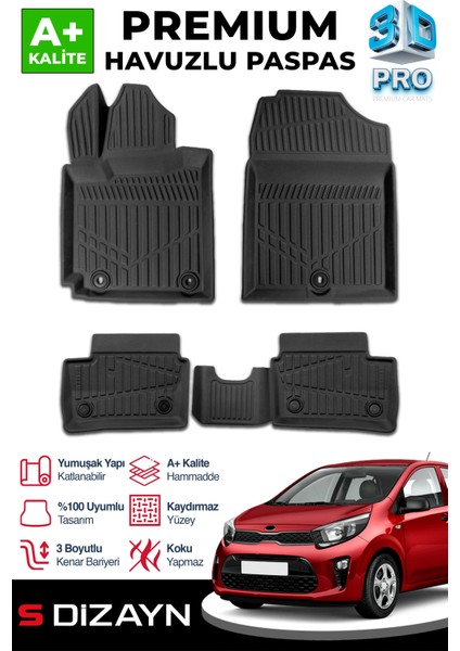 Kia Picanto 3D Pro Havuzlu Paspas 2017 Üzeri A+ Kalite