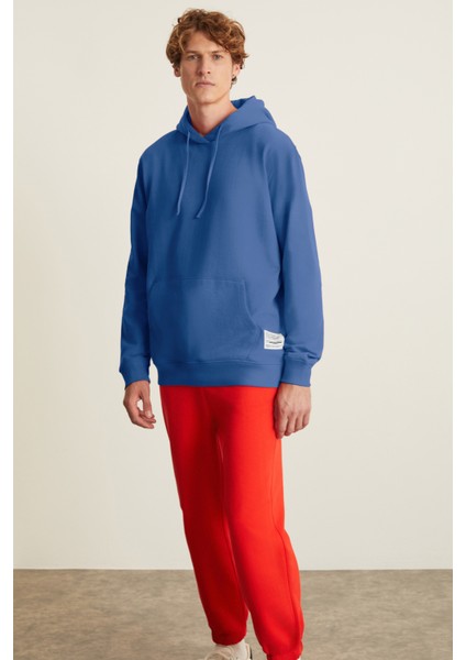 Benda Erkek Yumuşacık Kumaşlı Kapüşonlu Kordonlu Regular Fit Saks Mavi Sweatshirt