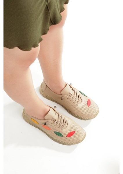 Aryan Krem Ten Rengi Hakiki Deri Yazlık Delikli Babet Anatomiye Uygun Spor Ayakkabı modelleri