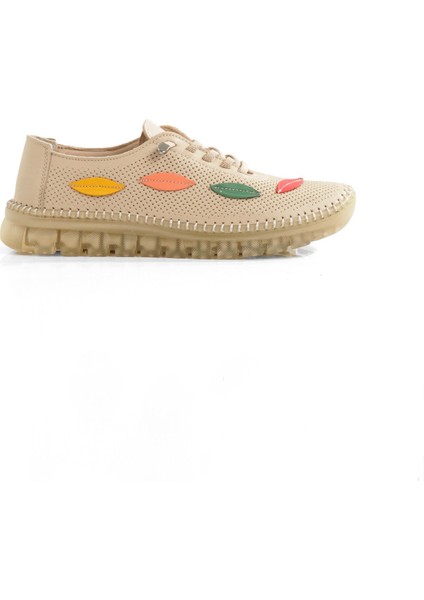 Aryan Krem Ten Rengi Hakiki Deri Yazlık Delikli Babet Anatomiye Uygun Spor Ayakkabı fırsatları