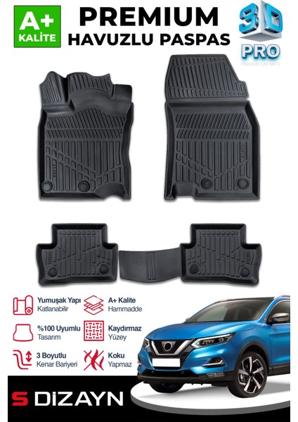 Nissan Qashqai 3D Pro Havuzlu Paspas 2013-2021 A+ Kalite