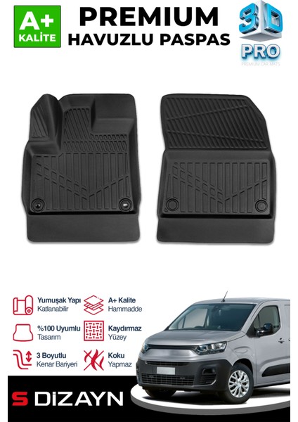 Fiat Doblo Panelvan 3D Pro Havuzlu Paspas Ön 2'li 2023 Üzeri A+ Kalite