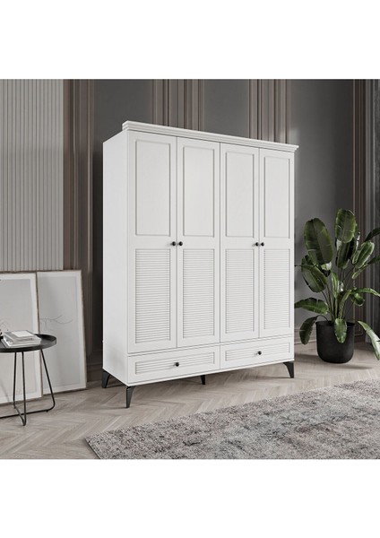 Inci 4 Kapaklı Beyaz Gardırop Tamamı Mdf