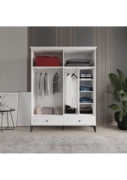 Inci 4 Kapaklı Beyaz Gardırop Tamamı Mdf modelleri