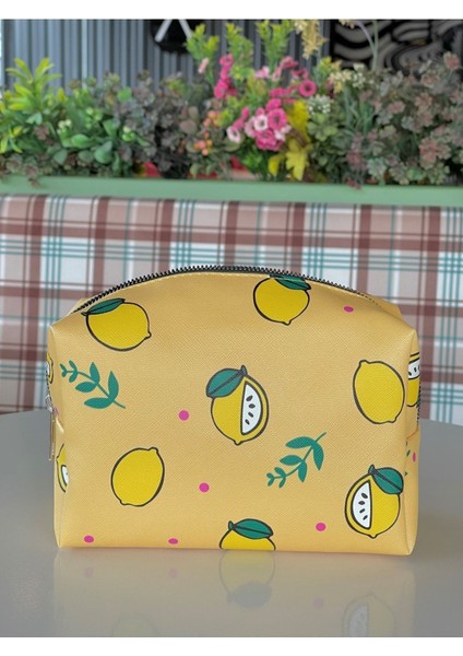 Limon Desenli Kadın Makyaj Çantası, Şık ve Renkli Tasarım