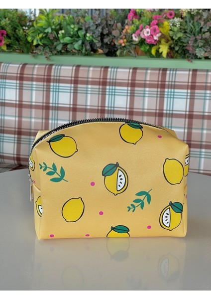 Limon Desenli Kadın Makyaj Çantası, Şık ve Renkli Tasarım