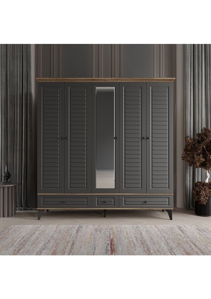 Sofya 5 Kapaklı Antrasit Gardırop Tamamı Mdf fiyatları
