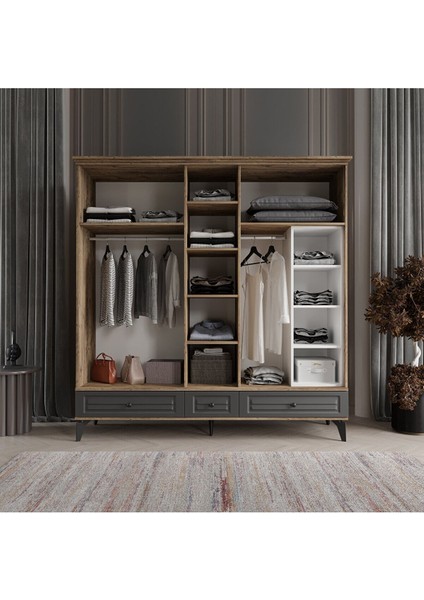 Sofya 5 Kapaklı Antrasit Gardırop Tamamı Mdf modelleri