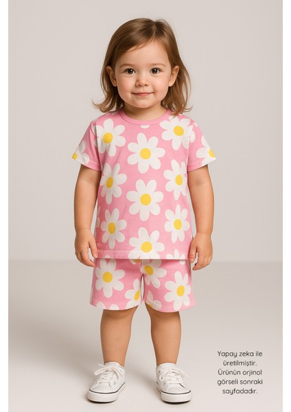 Kız Çocuk Papatya Desenli Şortlu Takım