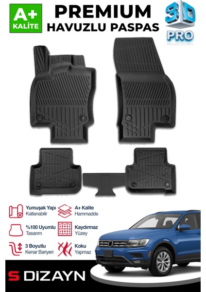 Vw Tiguan 3D Pro Havuzlu Paspas 2016-2023 A+ Kalite